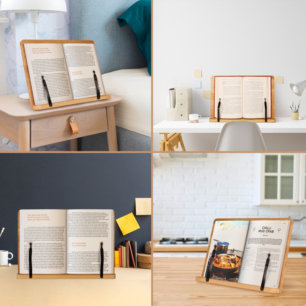 Adjustable Bamboo Book Stand Cookbook Holder Reading Rest Foldable Tablet Stand