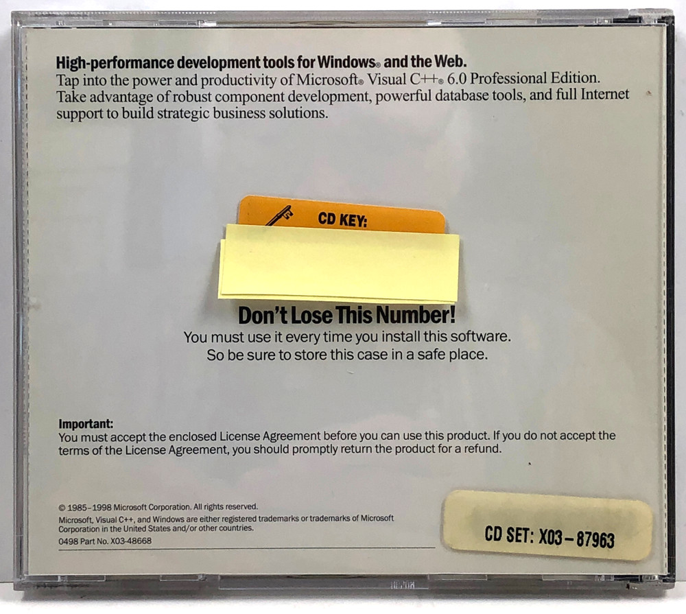 Microsoft Visual C ++ 6.0 Professional Edition - for Windows 98 or NT Has Key