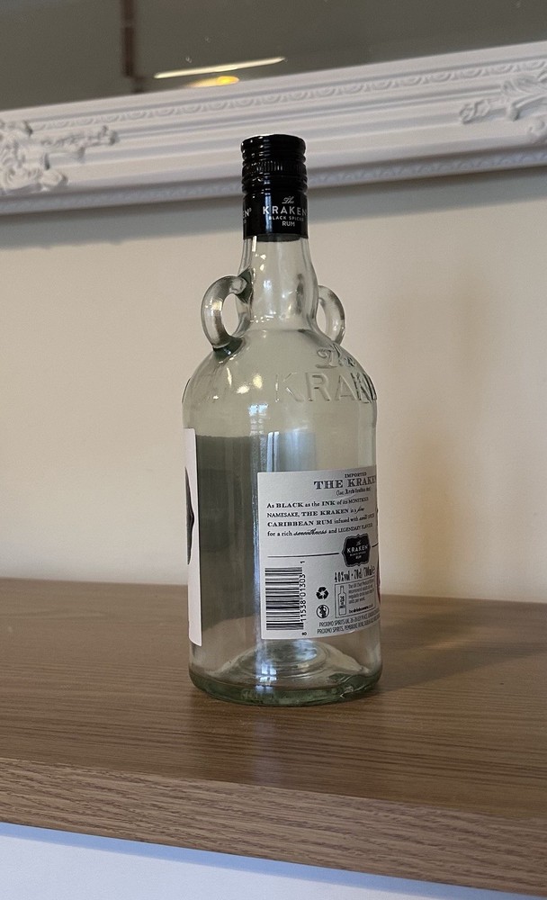 Kraken Spiced Rum EMPTY 700ml Bottle, Upcycle Craft Display/Nautical, Bottle