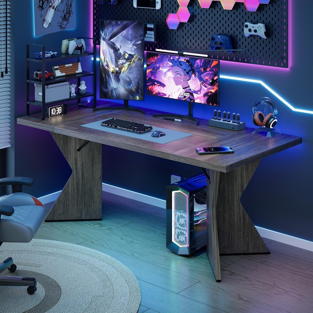 Thick Panel Double-Sided Triamine Rectangular Dining Table-Iron Foot 1 grey