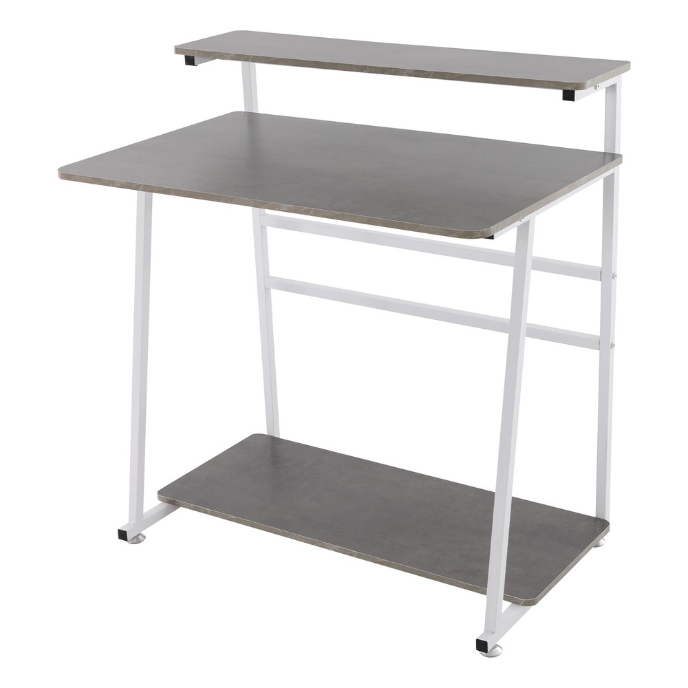 3-tier Computer Desk, Home Office Desk, Rolling Computer Desk, White, Grey