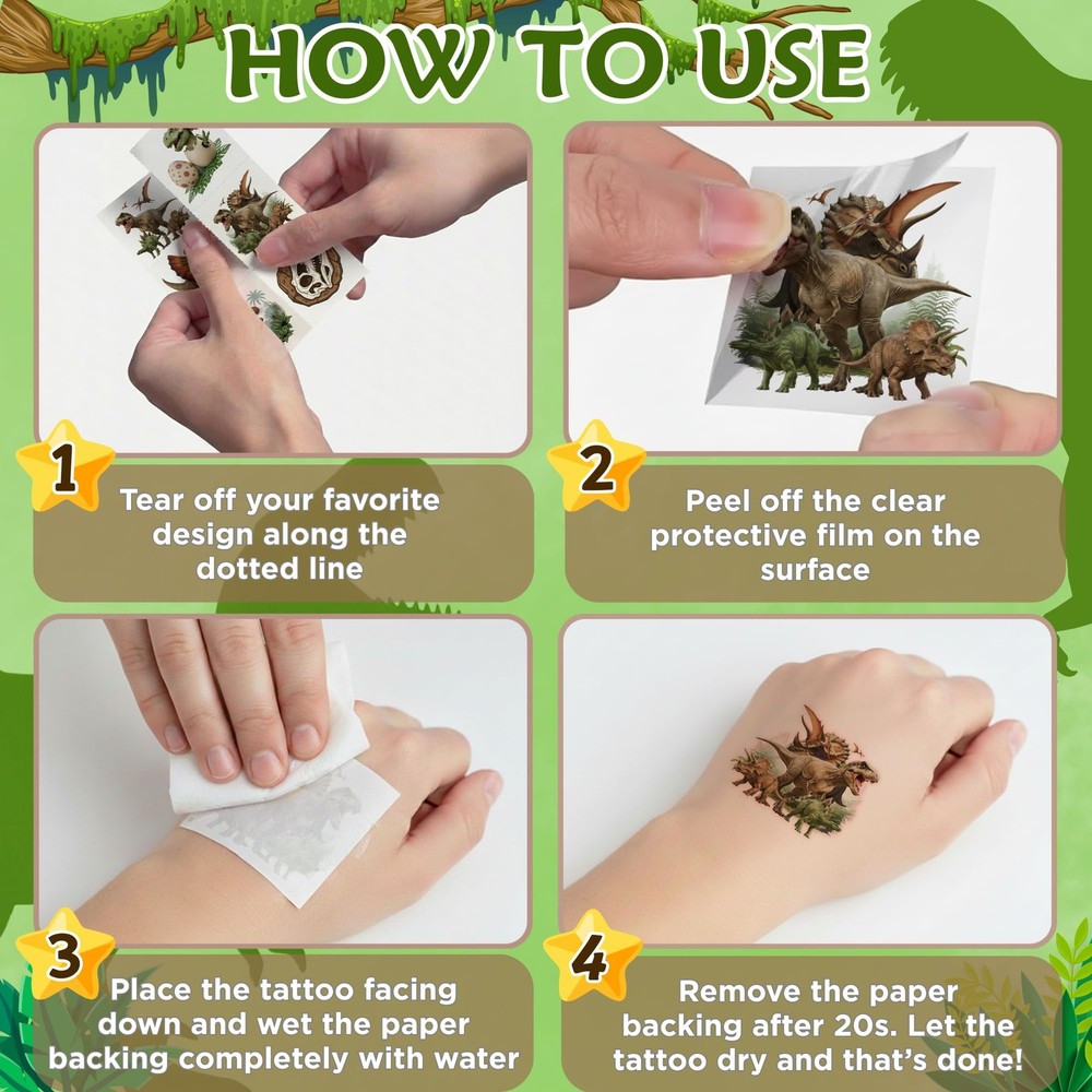 96PCS Dinosaur Temporary Tattoos Stickers - Medium,