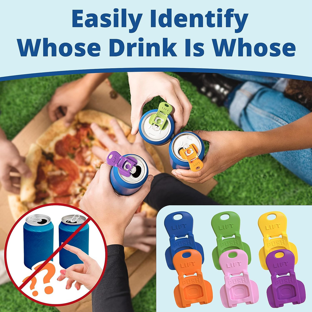 Drink Can Protector Caps 6Pk Easy Open Covers Keep Bugs Dust Out Colorful Set