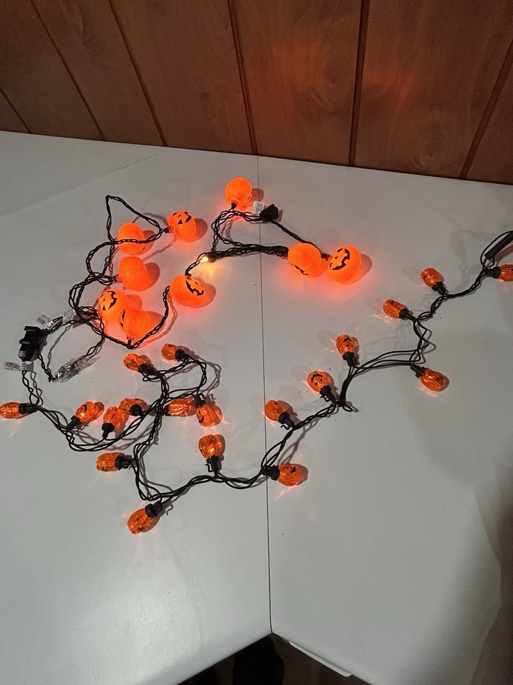 Pair Halloween Blow Mold Jack O Lantern Pumpkin String Light  2” Fall