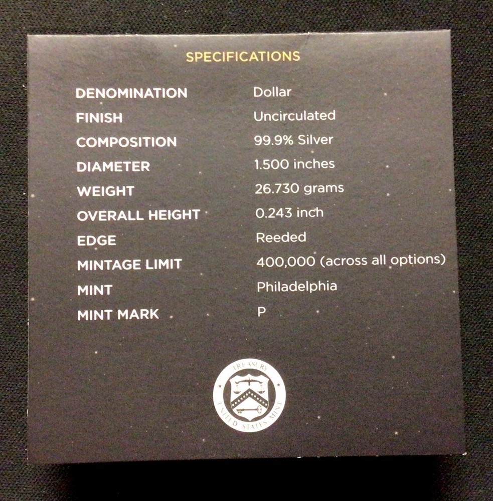 2019 Apollo 11 50th Anniversary Commemorative UNC Silver Dollar Box/COA!
