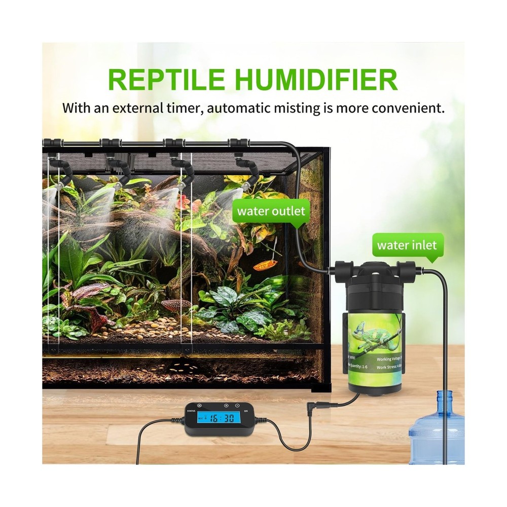 Reptile Mister System, External Timer & 360° Adjustable Nozzle, Hum... Fast