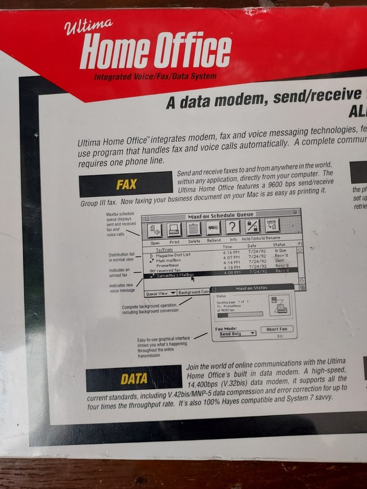 NOS Prometheus Ultima 14,400 BPS Data Modem Fax For Apple Macintosh Computer