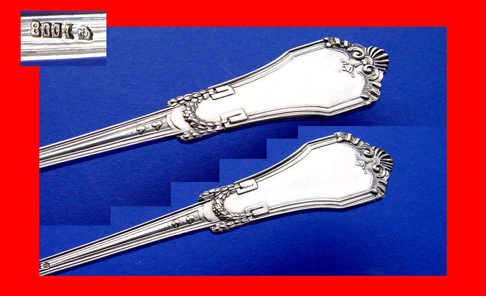 Pair, 2 Empire Serving Spoons/ Cream Spoons, 800 Silver A474