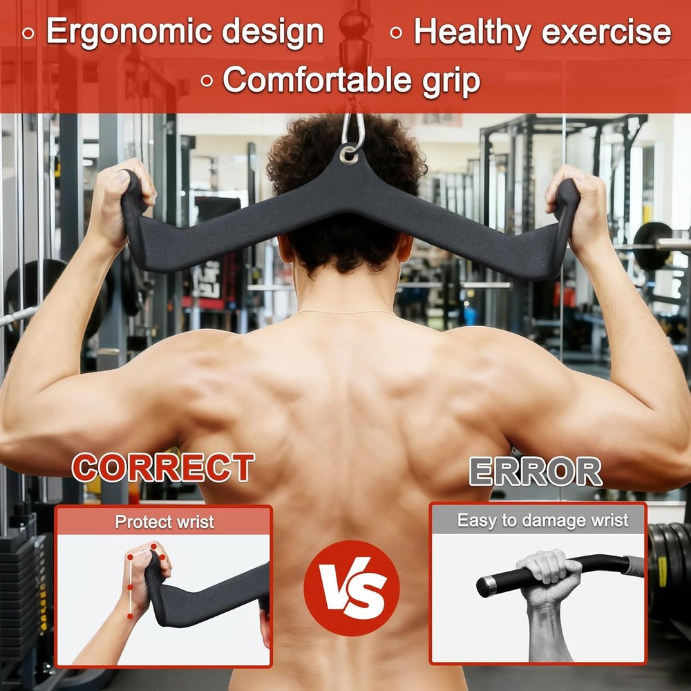LAT Pulldown 5PC Cable Machine Rowing Bar Set Bicep Curl Tricep Lat Pull Down