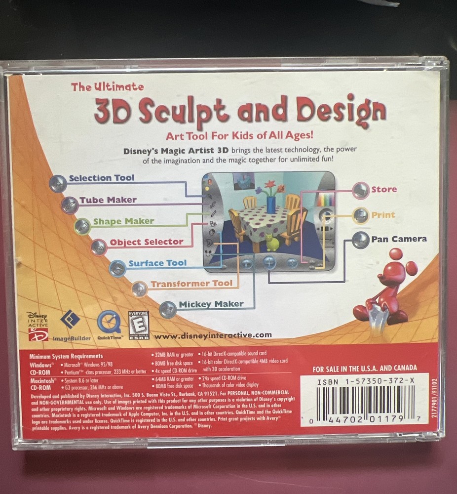 Disney Magic Artist 3D Computer Drafting Software Sculpt & Design 2000