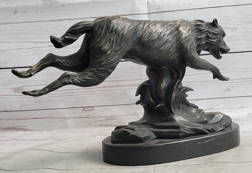 Captivating Wolf in Motion C Williams Bronze Statue Lost Wax Method Home Office