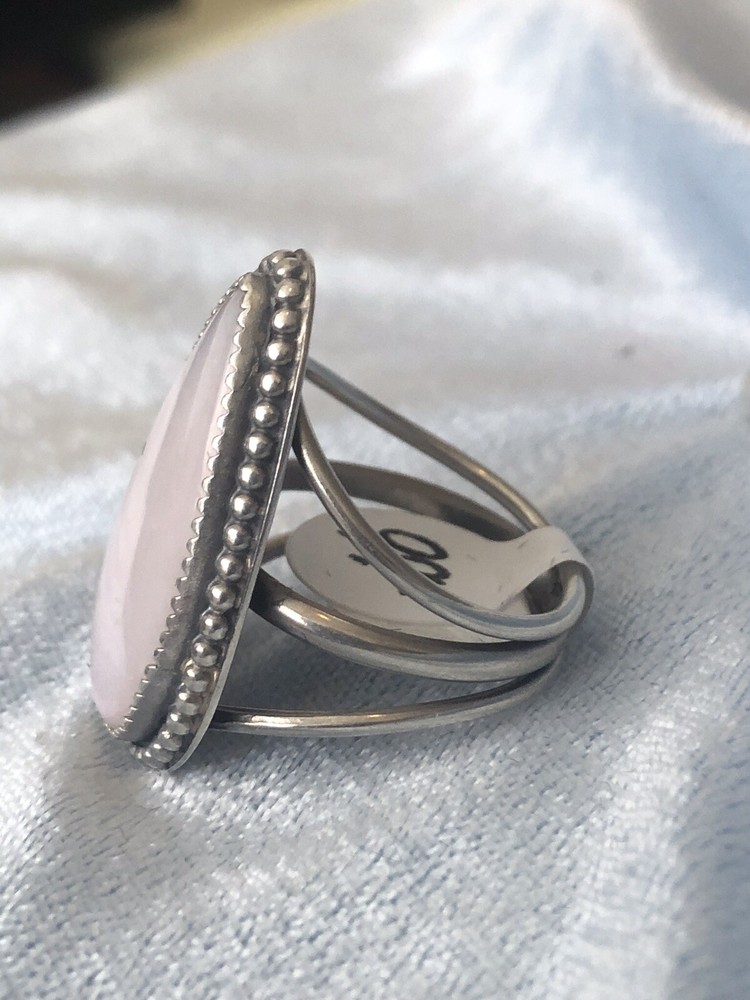 Handcrafted Natural Pink Opal Ring, Sterling, Size 7-1/2