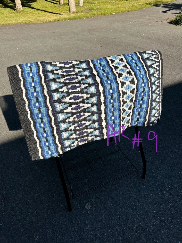Western Show Saddle Blanket 36 x 38 - Black, Blue, White