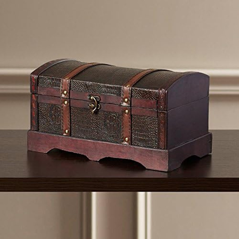 (Tm) Leather Wooden Chest/Trunk