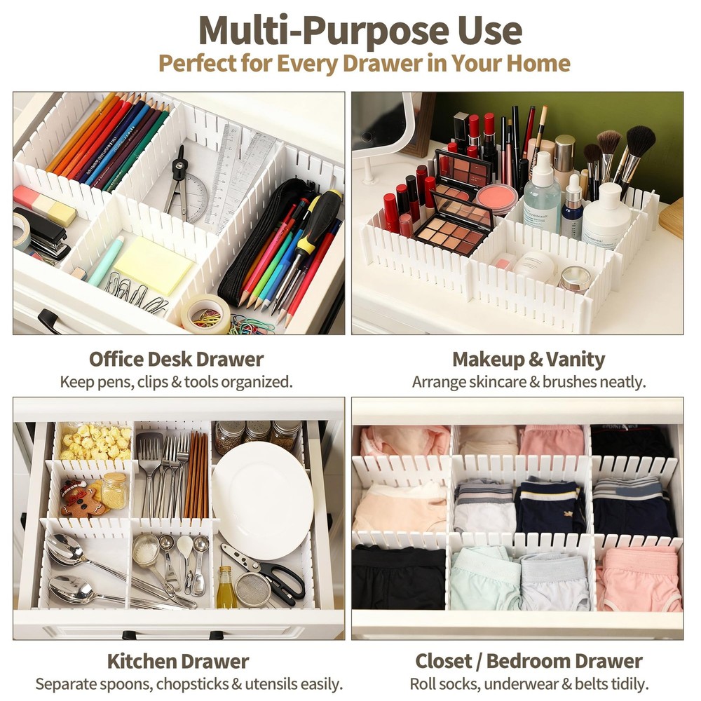 Drawer Divider Adjustable DIY Storage Organizer Separator for Tidying Clutter...