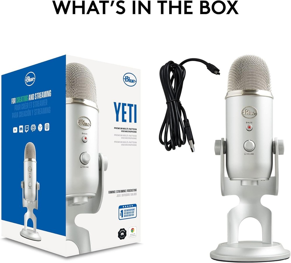 Blue Yeti USB Microphone for Gaming Streaming Podcast YouTube Discord PC Silver