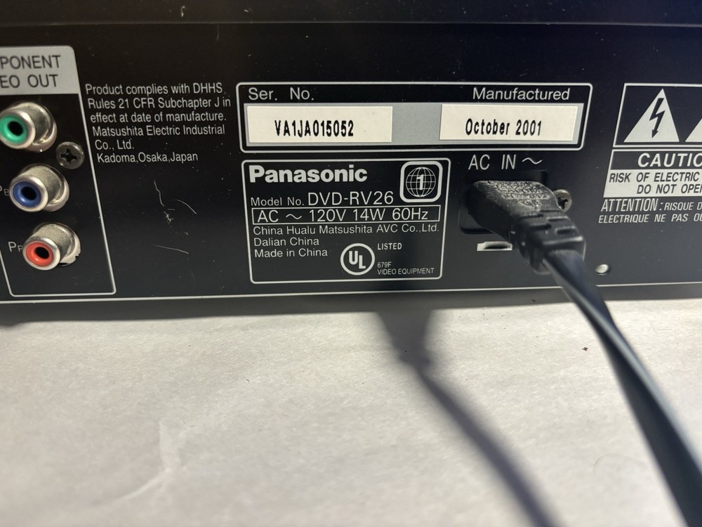 Panasonic DVD/CD Video CD Player Model DVD-RV26 Tested No Remote