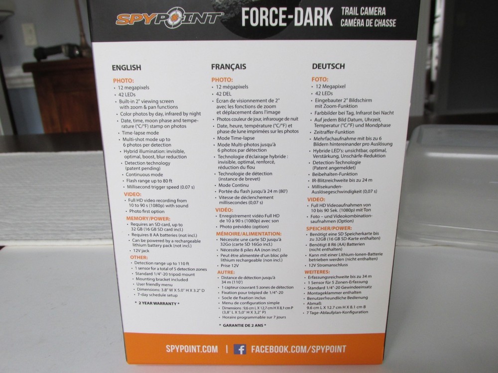 Spypoint FORCE-DARK Trail Camera - Camo (in original box)