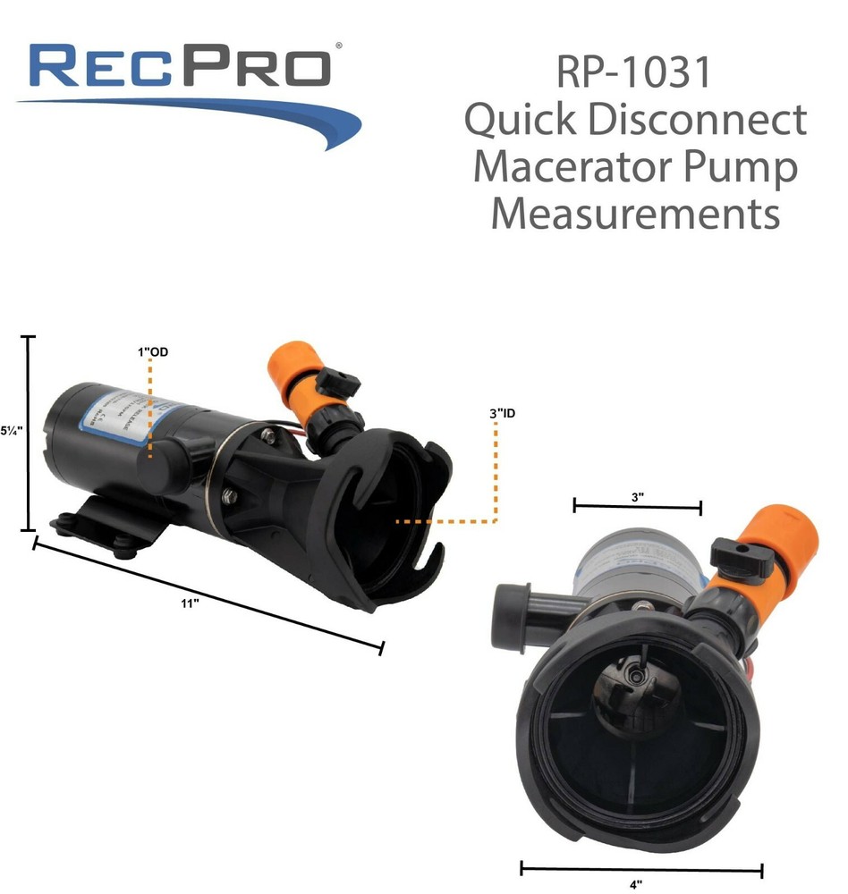 RecPro RV 12V Portable Macerator Pump - Quick Release - Waste Water Processor