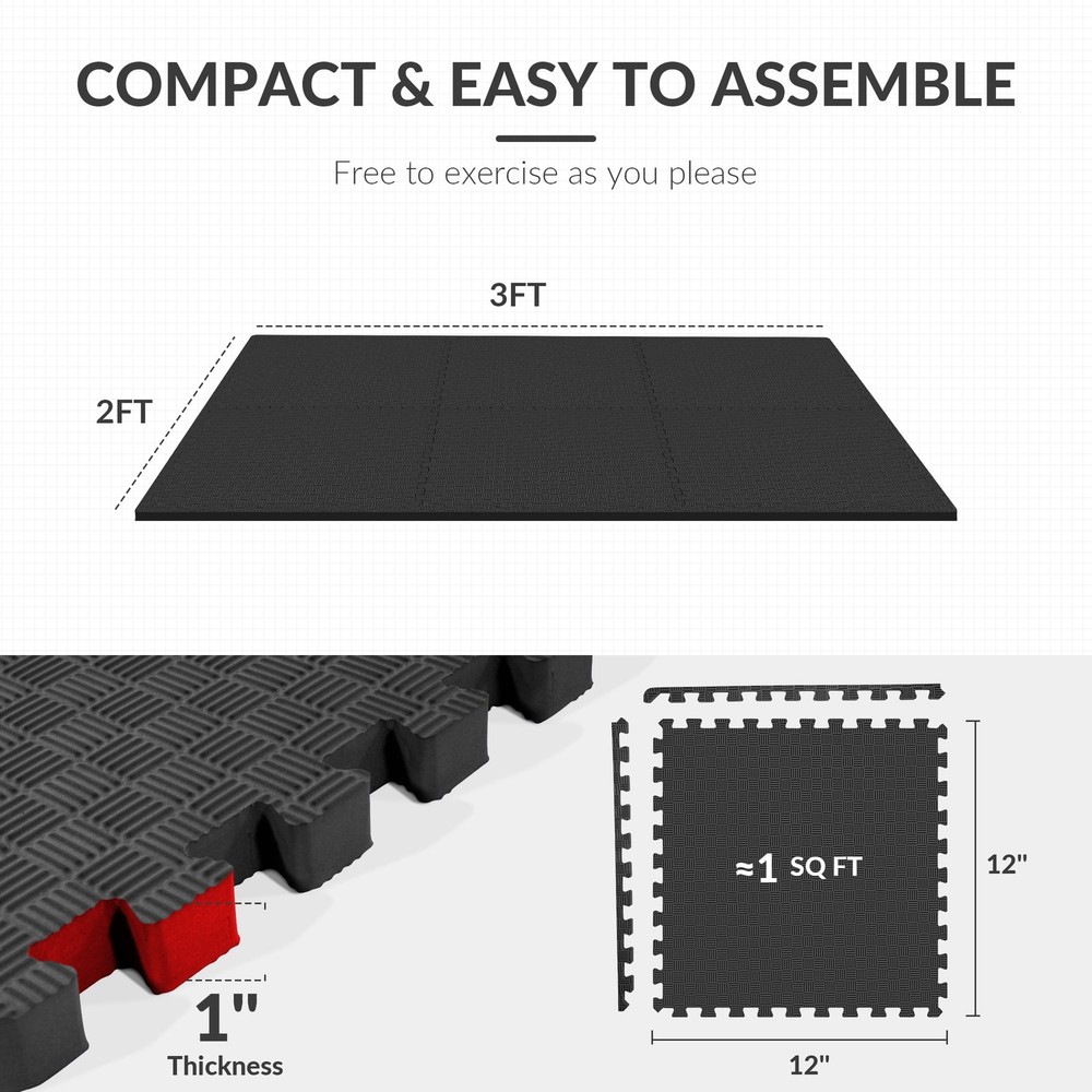 Black – 1/2" – 6 Pack EVA Foam Interlocking Floor Tiles
