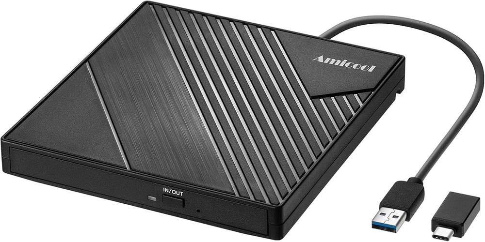 Amicool External DVD Drive USB 3.0 USB C CD Burner +/-RW Optical Drive, Slim