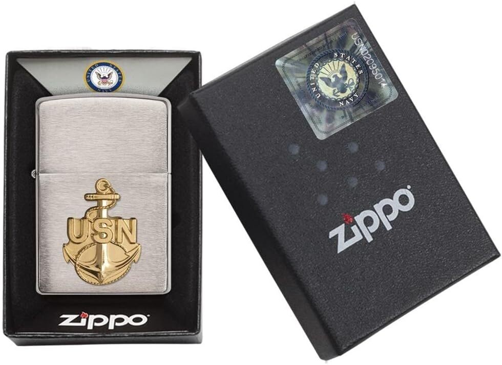 Zippo Lighter- Personalized Message Engrave for Navy Brushed Chrome #280ANC