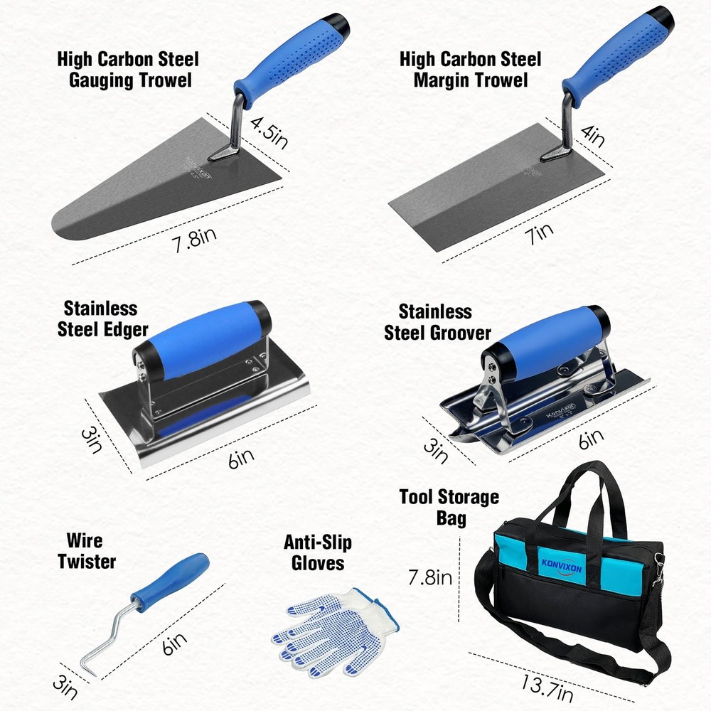 10PCS Concrete Trowel Set, Masonry Hand Tool Set Includes Large Flat Finishin...