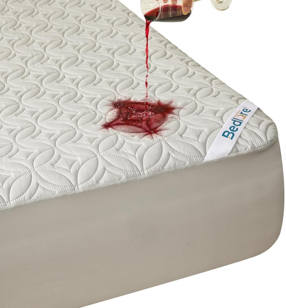 Full Waterproof Mattress Protector Soft Light Gray with 6"-15" Deep Pocket
