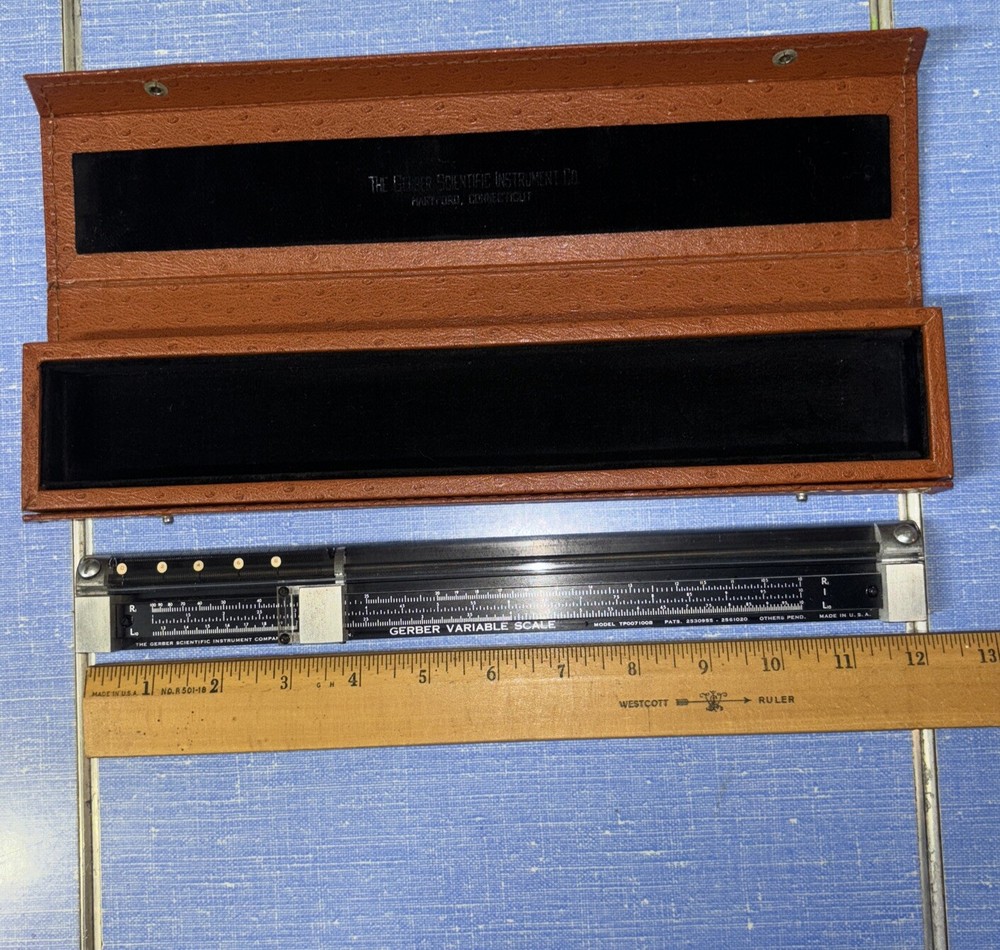 Vintage Gerber Variable Scale Engineering Slide Rule Model TP007100B With Case