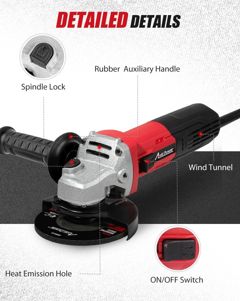 Heavy-Duty 4-1/2" Electric Grinder - Red=