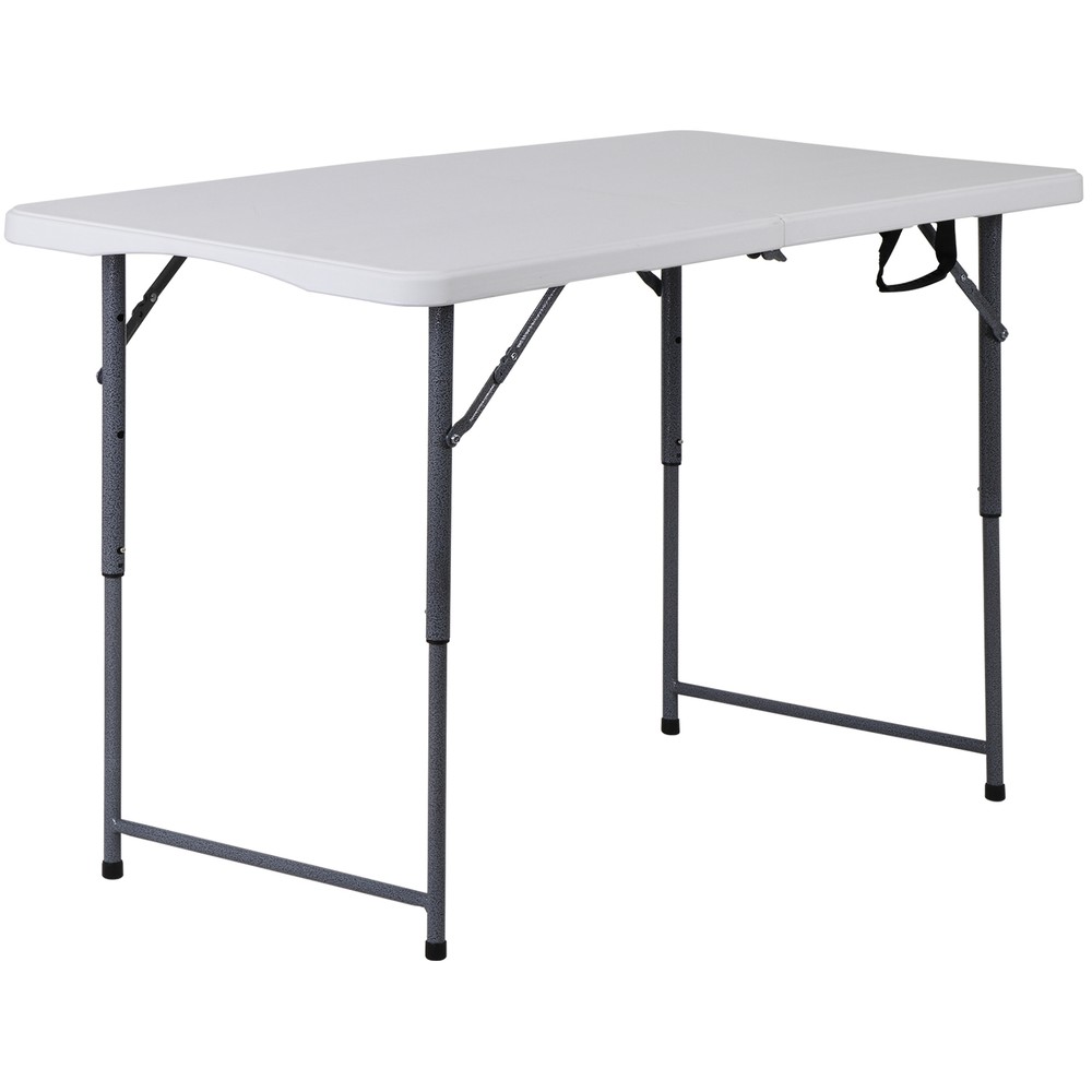 4FT Plastic Folding Table Indoor Outdoor Heavy Duty Fold-in-Half w/ Handle White