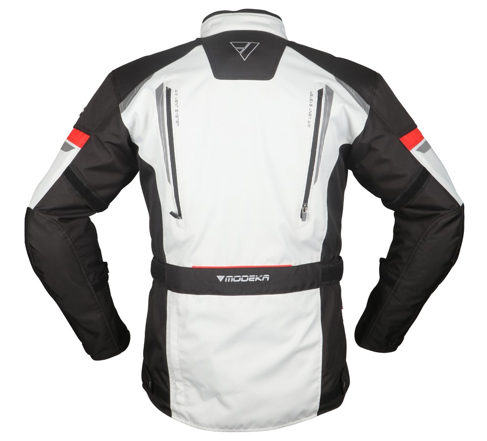 Mens Motorcycle Jacket M - Modeka Striker 2 Waterproof Light Grey Black