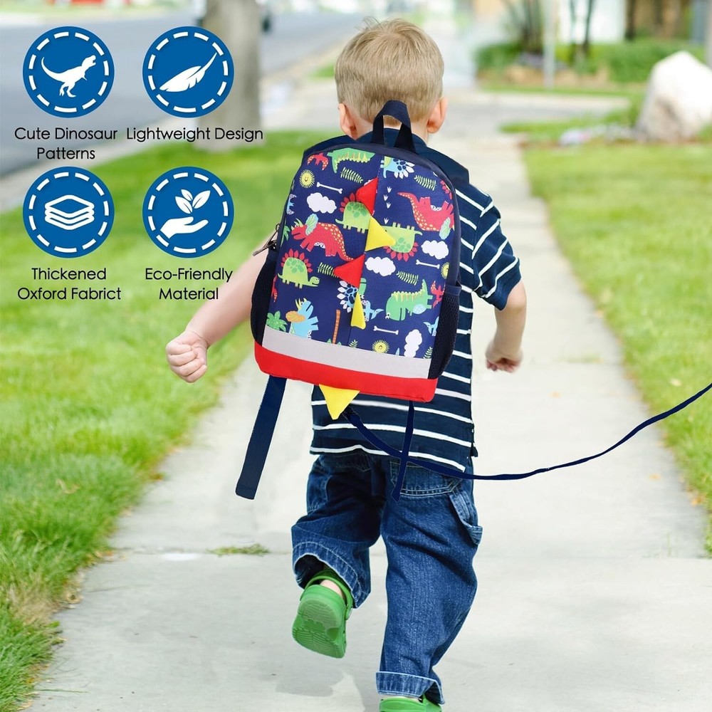Kids Backpack- Cute Dinosaur Backpack with Safety Leash