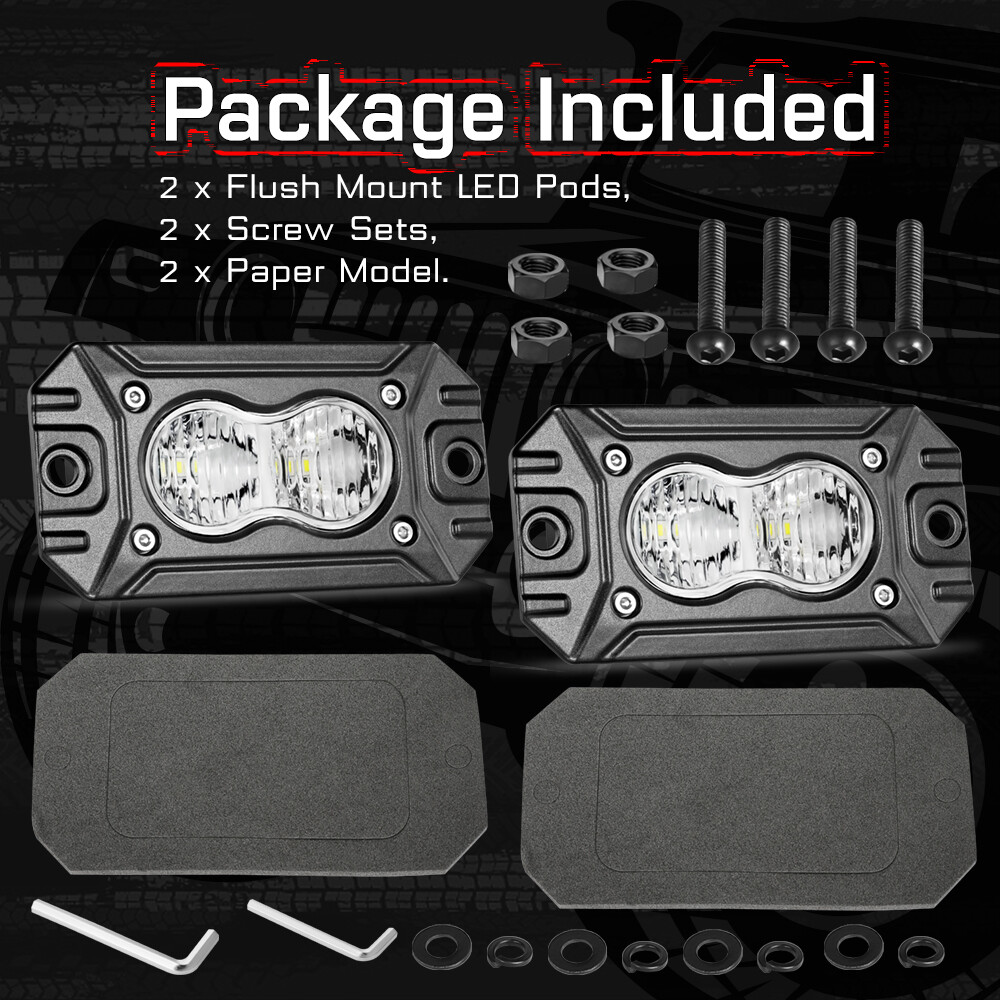 Wide Drive Flood Diffused White Rectangle LED Lights Pair Kit 4" 40W Flush Mount