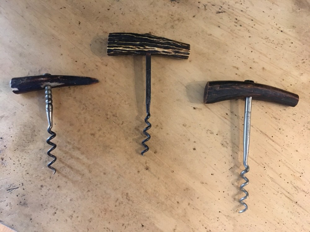 Three Antique English Stag Antler Handle Corkscrews