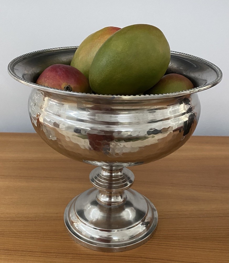 Stunning Silver-Plated Hand-Hammered, Footed Pedestal Fruit Bowl/Cachepot