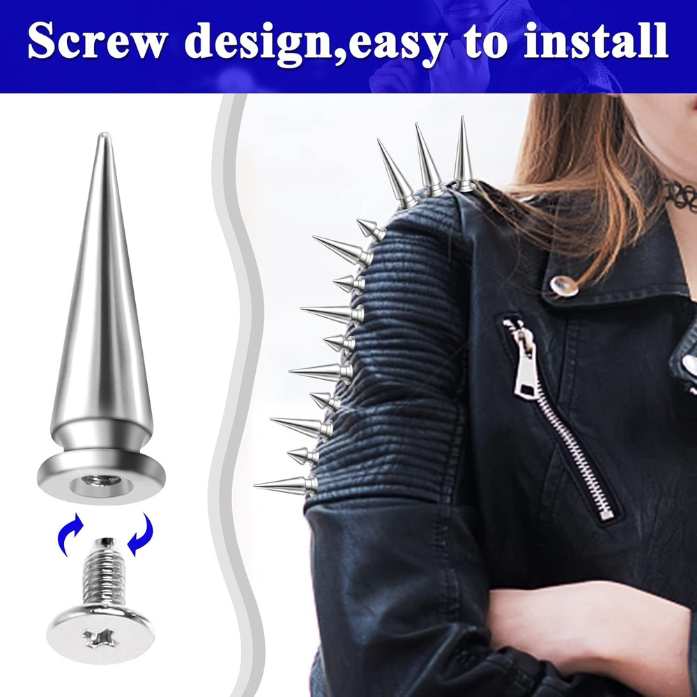 200 Sets Cone Spikes and Studs Silver Screwback Studs Rivets Metal Tree Spikes S