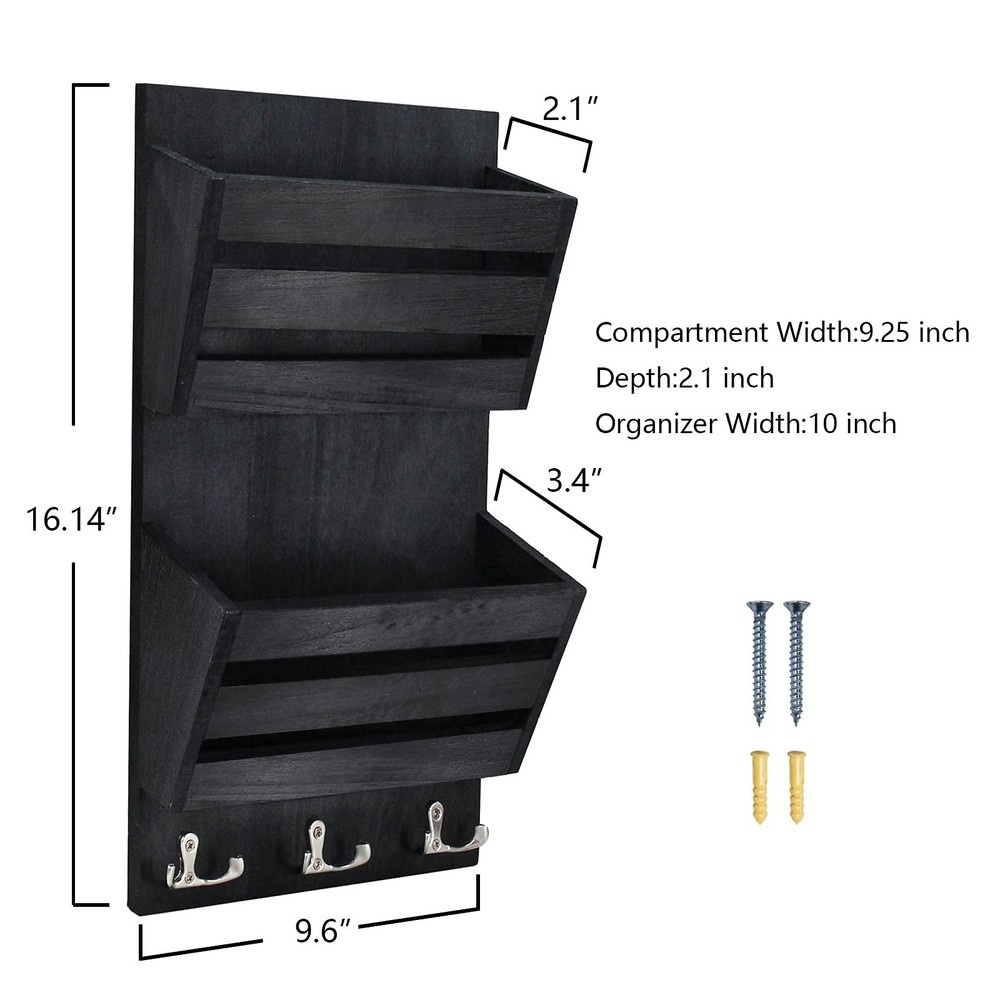 Rustic Mail Organizer Wall Mount with 4 Key Hooks,Mail Holder Wall Mounted，Ha...