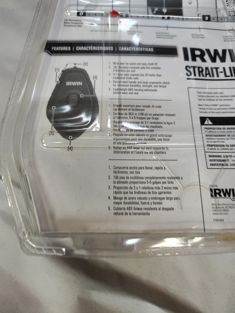 Irwin Straight Line Reel With Chalk Combo Set Fast Retrieve 100 ' Red