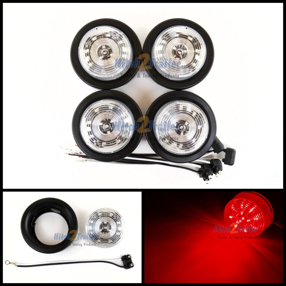 (4) CLEAR LENS / RED 12 LED Light Trailer 2-1/2" round,Clearance marker 2.5"