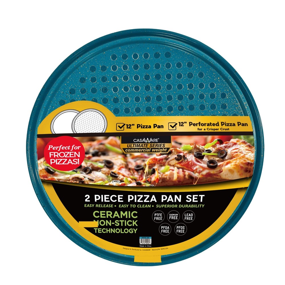 2pc 12-inch Ultimate Pizza Pan Set, Nonstick, Ceramic Coated, (1) Solid, (1) ...