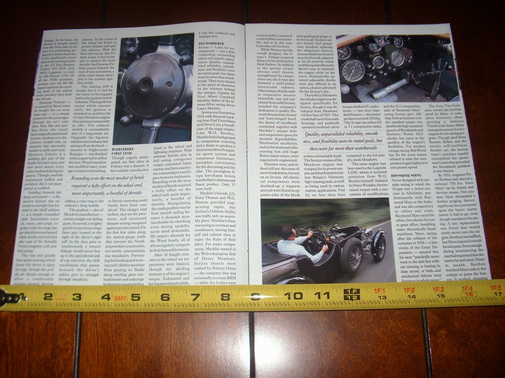 1932 INVICTA S TYPE LOW CHASSIS - ORIGINAL 1991 ARTICLE