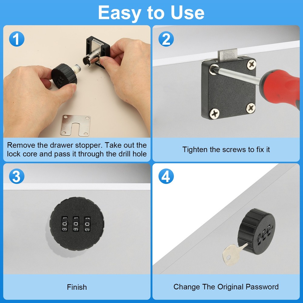 3/4 Inch Combination Cam Lock, Password Coded Cabinet Lock, Silver