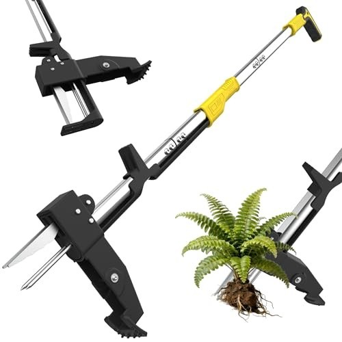 Heavy Duty Stand Up Weed Puller Tool - 41.3" Long Handle, 4 Claw Steel Head, Eas