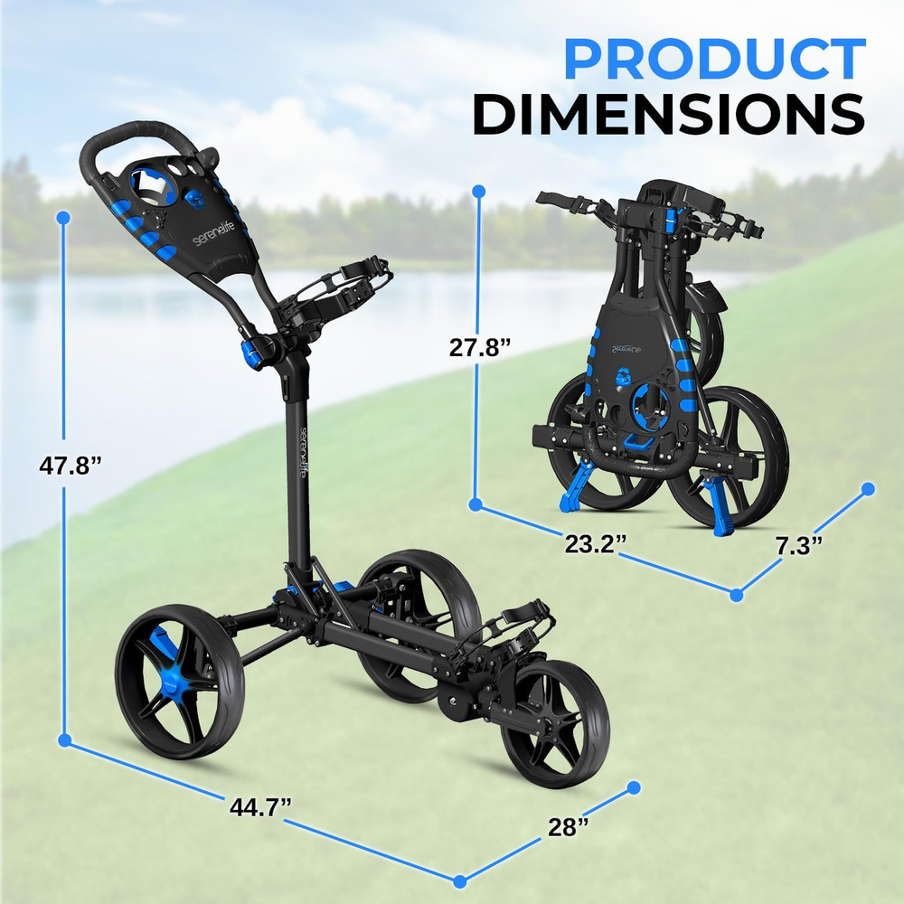 Golf Push Pull Cart – Lightweight, Foldable, Bag Holder with Adjustable Handle,