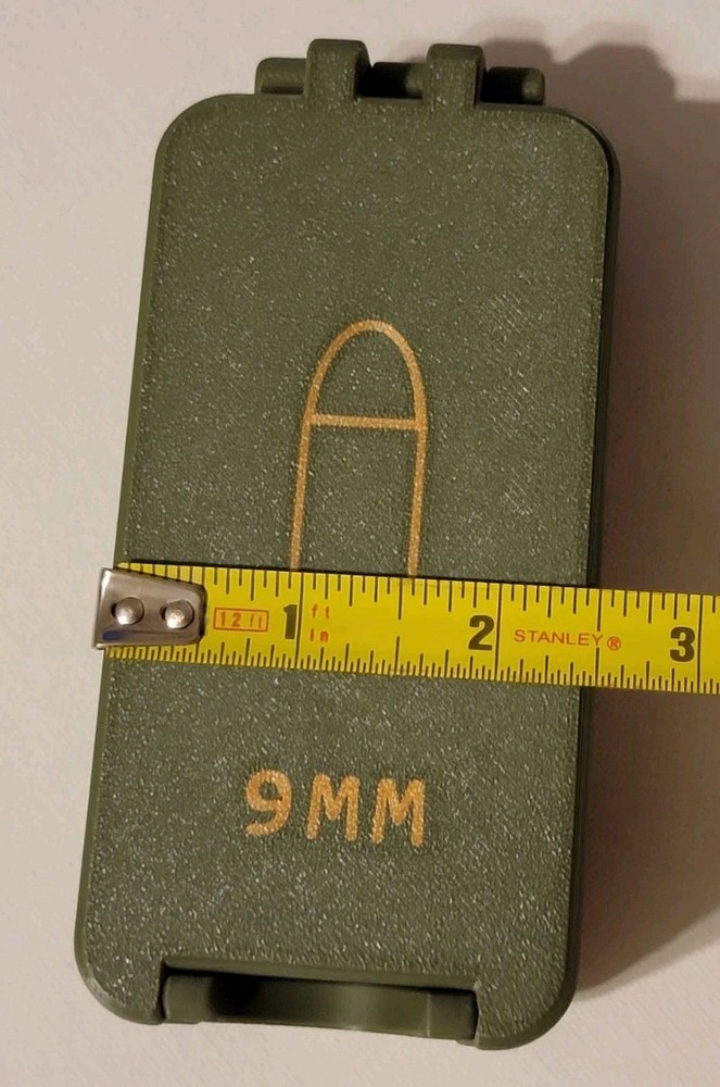 3D Printed 9mm Ammo Box Snap Lock 50 rd Compact Storage Olive Green Gold Pla