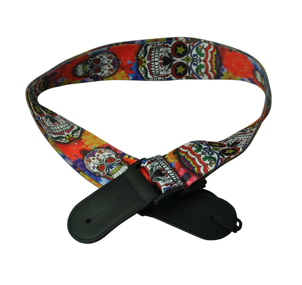 Skull Guitar Strap Polyester Woven Leather Head 2'' wide