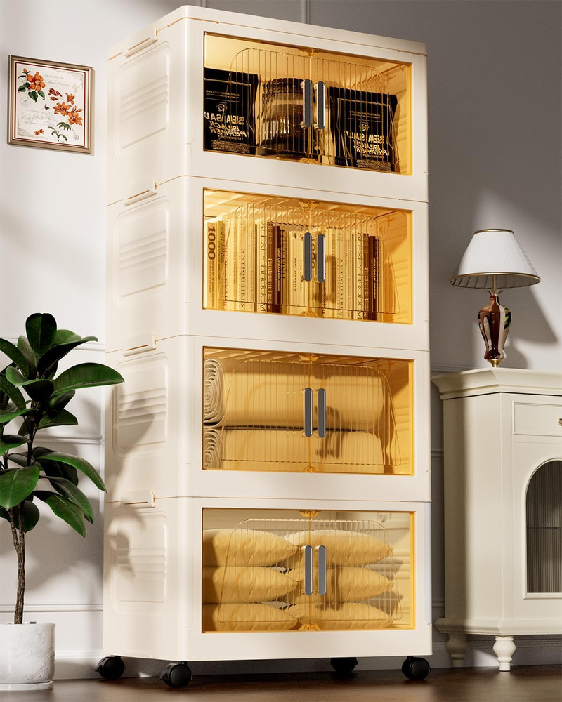 Stackable Storage Bins with Lids, 76QT Storage Containers with Smooth-Rolling Wh