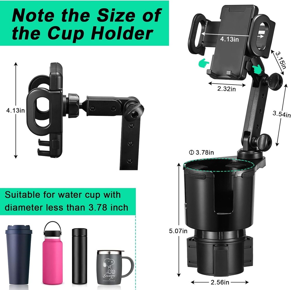 2in1 Car Cup Holder Expander Phone Mount w/Adjustable Base 360°Rotation