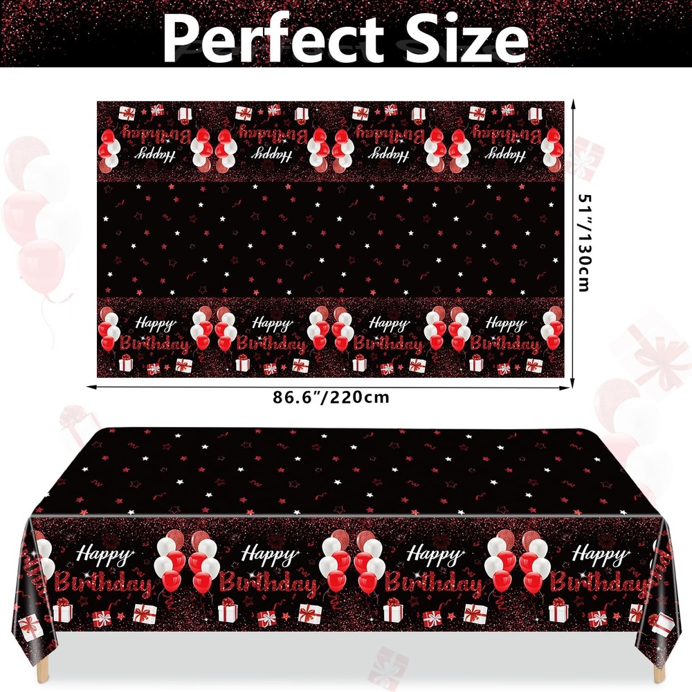 Plastic 4 Pack Black-Red Tablecloth, 51x87'' Rectangular Waterproof Disposabl...